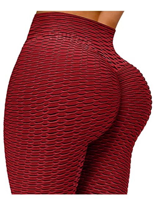 Fapreit Anti Cellulite Textured Lifting Leggings for Women Scrunch High Waist Yoga Pants Workout Honeycomb Ruched Tights