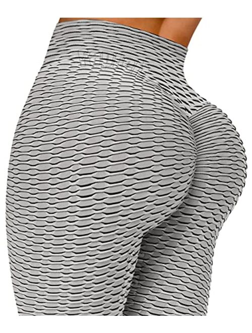 Fapreit Anti Cellulite Textured Lifting Leggings for Women Scrunch High Waist Yoga Pants Workout Honeycomb Ruched Tights