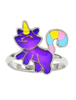 Fun Jewels Fairy Tale Cute Caticorn Unicorn Cat Color Change Mood Ring For Girls Size Adjustable