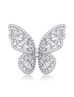 Ayaoch Sterling Silver Adjustable Butterfly Rings for Women Girls Cubic Zirconia Ring Jewelry