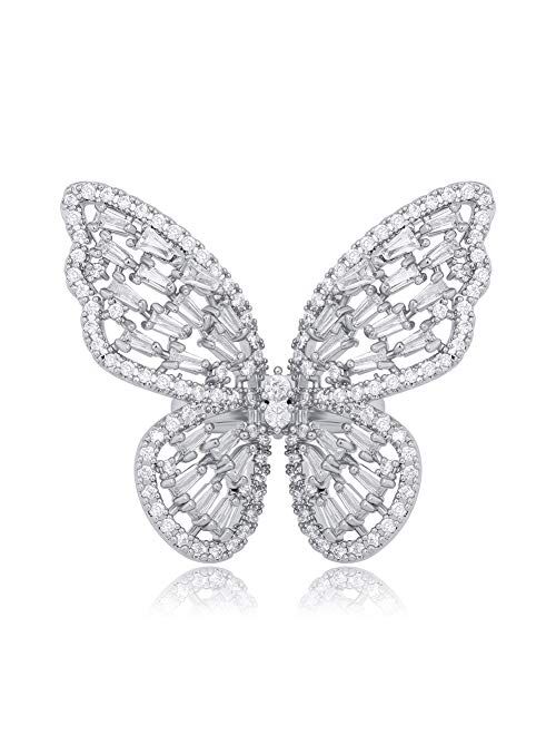 Ayaoch Sterling Silver Adjustable Butterfly Rings for Women Girls Cubic Zirconia Ring Jewelry