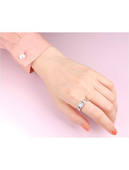 Flyow Created Opal Ring Sterling Silver Sun Moon Adjustable Rings for Women