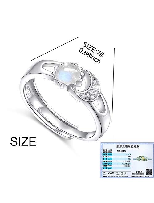 Flyow Created Opal Ring Sterling Silver Sun Moon Adjustable Rings for Women