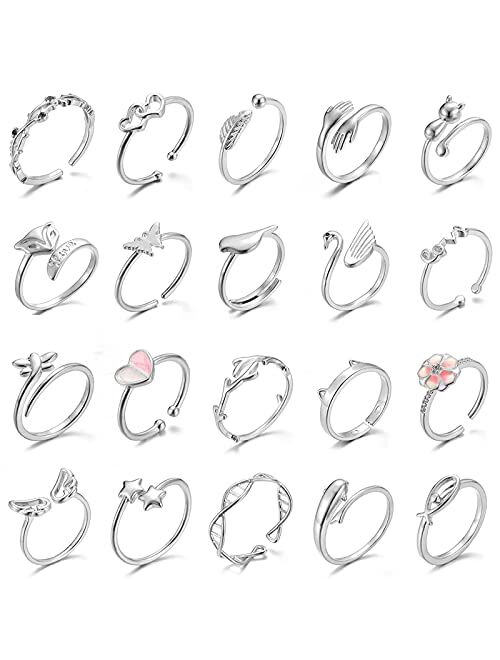 20 Pcs Adjustable Rings Set for Women - Finger Rings Pack Stackable Rings for Teens- Cute Rings for Teen Girls -in Gold and Silver Tone