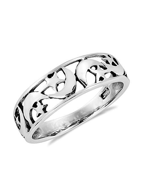 AeraVida Ancient Eastern Star and Crescent Moon .925 Sterling Silver Ring