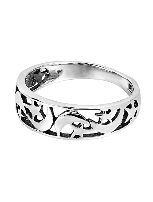 AeraVida Ancient Eastern Star and Crescent Moon .925 Sterling Silver Ring