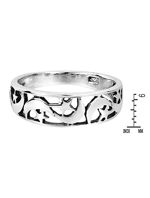 AeraVida Ancient Eastern Star and Crescent Moon .925 Sterling Silver Ring