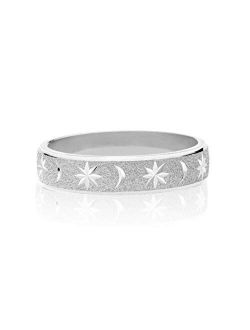 Italian 925 Sterling Silver or 18K Yellow Gold Over Silver Moon and Star Eternity Band Ring for Women Men Teens Girls