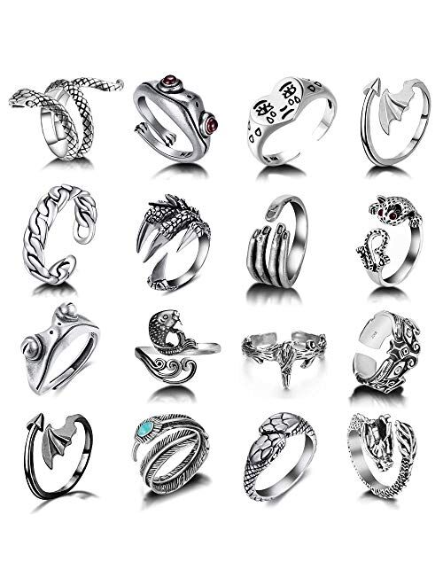 Y2K Open Rings Set Knuckle Stacking Ring Snake Ring Boho Finger Rings for Women Men Girls