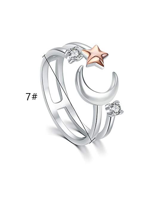 Moon Ring for Women 925 Sterling Silver Crescent Moon star Ring Adjustable Open Ring Jewelry Gift for Birthday