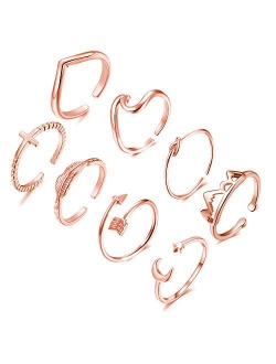 YANCHUN Simple Open Rings Set for Women Stackable Thumb Rings Set Love Knot Arrow Wave Ring for Girls