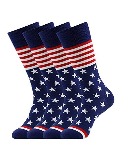 American Flag Fun Dress Socks for Men,Bonangel Cotton Novelty Crew Socks,Groomsmen Gift Socks 2/4/6 Pairs