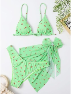 3pack Floral Triangle Bikini Swimsuit With Beach Skirt