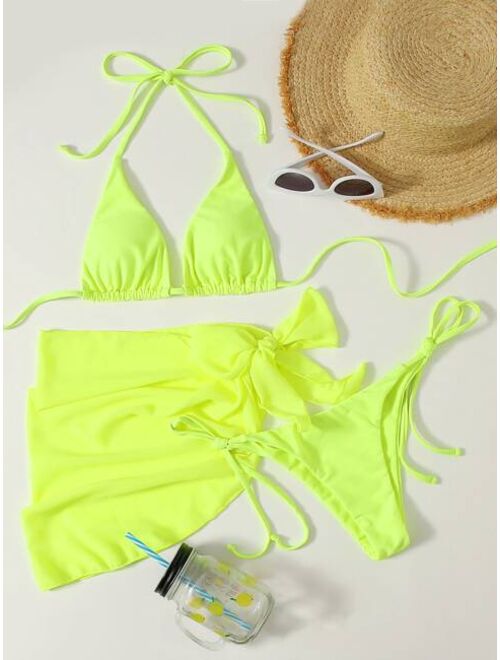 Shein 3pack Triangle Tie Side Bikini Swimsuit & Beach Skirt