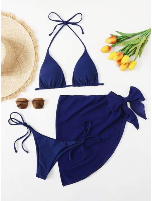 Shein 3pack Triangle Tie Side Bikini Swimsuit & Beach Skirt