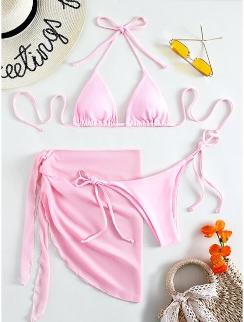 Shein 3pack Triangle Tie Side Bikini Swimsuit & Beach Skirt