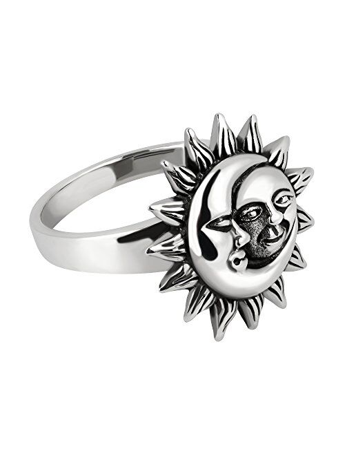 AeraVida Crescent Celestial Sun and Moon .925 Sterling Silver Ring