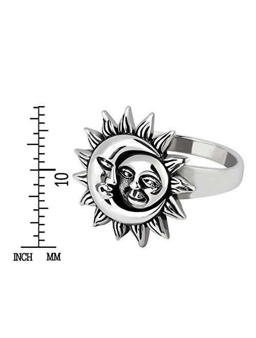 AeraVida Crescent Celestial Sun and Moon .925 Sterling Silver Ring