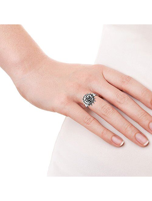 AeraVida Crescent Celestial Sun and Moon .925 Sterling Silver Ring