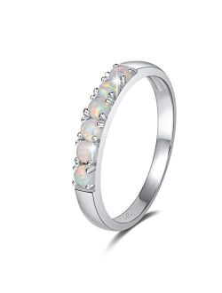 FANCIME October Birthstone Created Opal Rings Sterling Silver 6 stones Fire Opal Engagement Wedding Eternity Band Ring Fine Jewelry for Women Girls Size 5,6,7,8,9