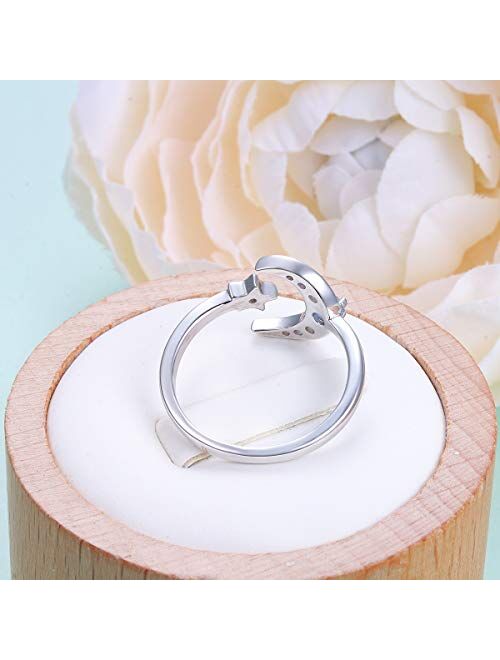 925 Sterling Silver Cz Moon Star Open Ring for Women (Expandable Rings)