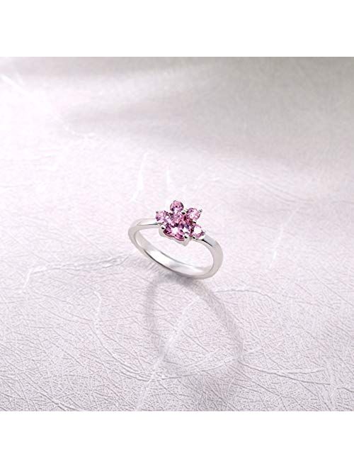 AILIN Personalized Birthstones Rings Dainty Paw Stud Cubic Zirconia Jewelry Puppy Lovers Cat Paw Ring for Animal Cat Dog Lovers Women Girls