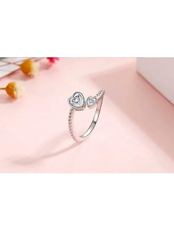 Presentski Heart Birthstone Adjustable Open Ring 925 Sterling Silver Gemstone Heart Promise Love Ring Jewelry Gift Birthday Gift for Mom Women Wife Girls