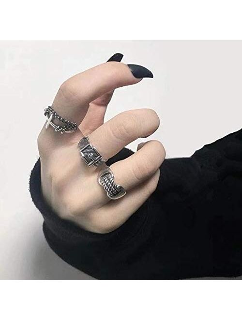 Chain Open Finger Rings Set Belt Cross Punk Retro Adjustable Stackable Rings Set for Women Girls 14PCS