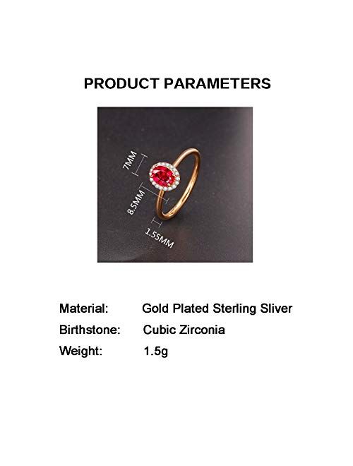 Gold Plated Sterling Silver Birthstone Rings for Women 5A Cubic Zirconia Birthstone Rings Birthday Jewelry Gifts for Women Teen Girls with Jewelry Box