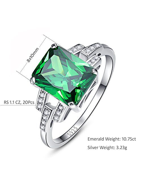 BONLAVIE Women's Created Emerald Rings May Birthstone 925 Sterling Silver Wedding Anniversary Solitaire Engagement Ring