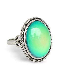 Fun Jewels Vintage Style Antique Silver Plating Brass Oval Stone Color Change Mood Ring Size Adjustable