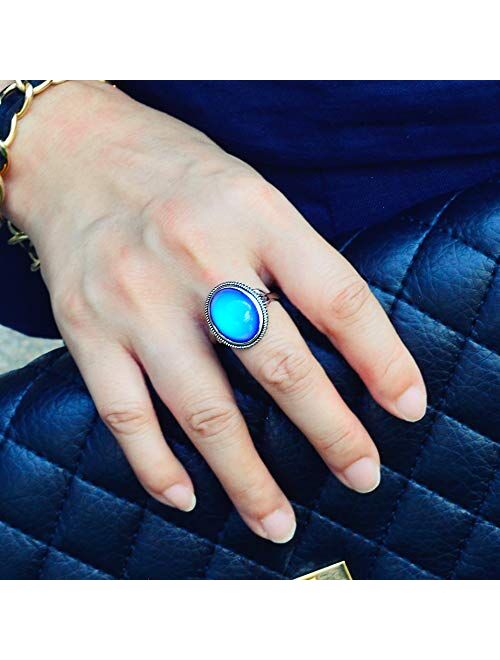 Fun Jewels Vintage Style Antique Silver Plating Brass Oval Stone Color Change Mood Ring Size Adjustable