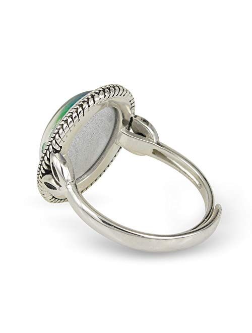 Fun Jewels Vintage Style Antique Silver Plating Brass Oval Stone Color Change Mood Ring Size Adjustable