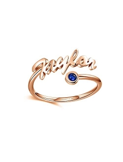 PDTJMTG Name Ring with Birthstone Personalized Engraved Name Plate Custom Ring for Women Girl