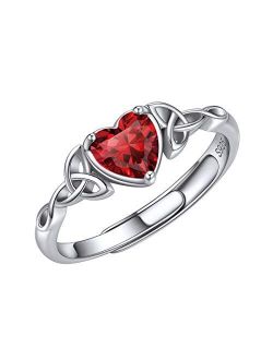 ChicSilver 6mm Heart Shape Sparkling Birthstone White Gold Plated 925 Sterling Silver Celtic Knot Ring Adjustable(with Gift Box)