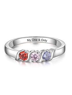 Personalized Name Mothers Rings with 3-4 Simulated Birthstones Promise Rings for Her Customized Best Friend Rings for Women Girls