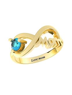 SHAREMORE Personalized Sterling Silver Mothers Rings with 1-6 Simulated Birthstones for Mom Infinity Rings Promise Rings for Mother Grandmother Anniversary Mother's Day