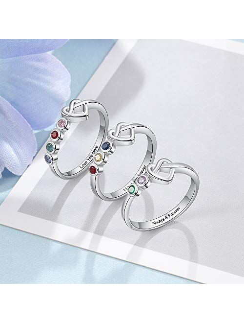 Ashleymade Personalized Name Mothers Rings with 2-4 Simulated Birthstones Promise Rings for Her Customized Best Friend Rings for Women Girls