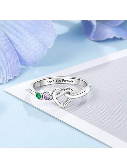 Ashleymade Personalized Name Mothers Rings with 2-4 Simulated Birthstones Promise Rings for Her Customized Best Friend Rings for Women Girls