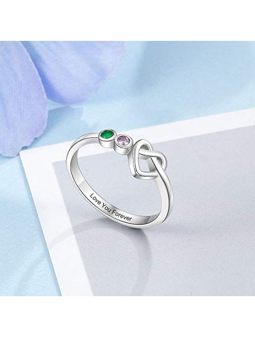 Ashleymade Personalized Name Mothers Rings with 2-4 Simulated Birthstones Promise Rings for Her Customized Best Friend Rings for Women Girls