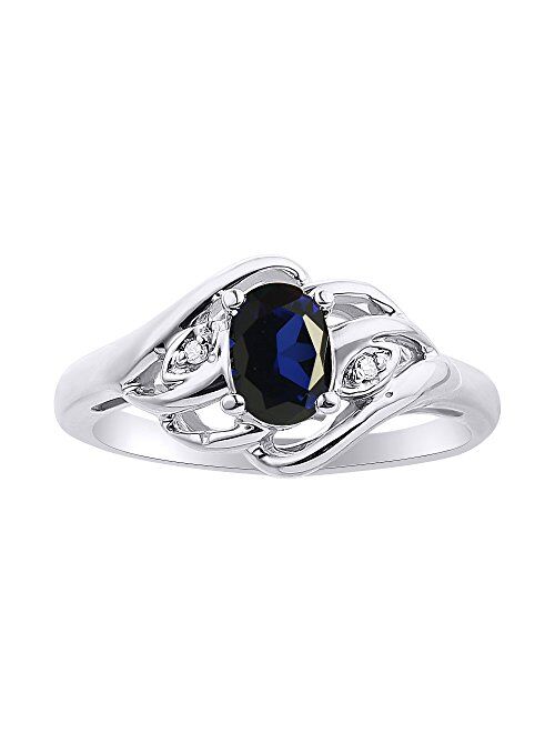 RYLOS Rings for Women Silver Ring Classic Style Birthstone Ring 6X4MM Gemstone & Genuine Diamonds Jewelry for Women Sterling Silver Rings for Women Diamond Rings for Wome