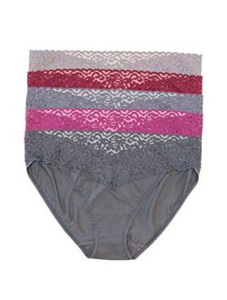 Stretchy Lace Trimmed Bikini Underwear - Sexy Underwear for Women, Bikini Panties, Seamless Panties (5-Pack)