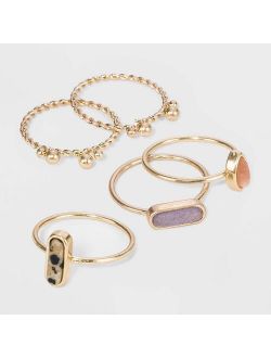 Semi-Precious Dalmation Jasper, Sunstone & Angelite Multi Ring Set - Universal Thread Worn Gold-stackable or knuckle ring