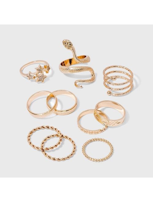 Snake and Star Statement Rings Set 10pc - Wild Fable™ Gold-stackable or knuckle ring