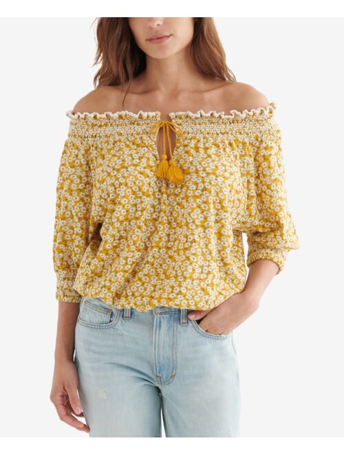 Lucky Brand Tie-Front Peasant Top