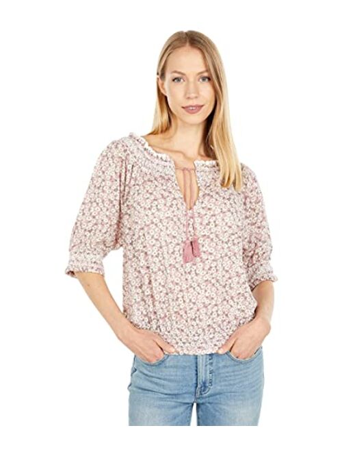 Lucky Brand Tie-Front Peasant Top