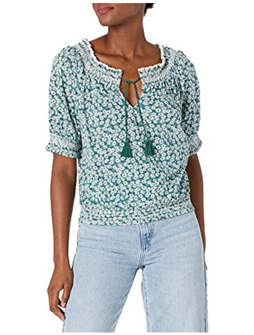 Lucky Brand Tie-Front Peasant Top