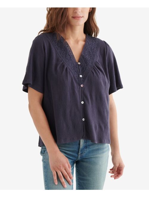 Lucky Brand Embroidered Boho Blouse