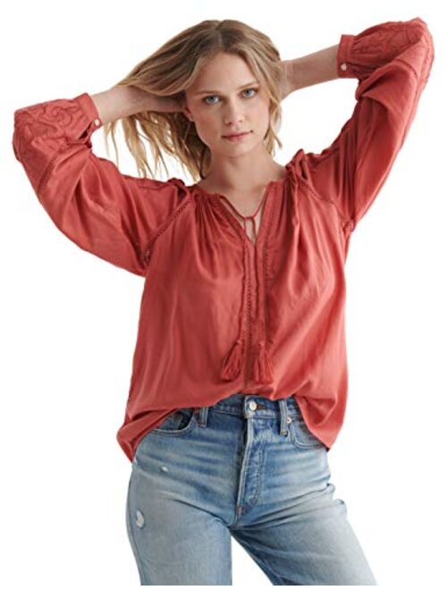 Lucky Brand Tandoori Spice Cutwork Long-Sleeve Peasant Top - Women