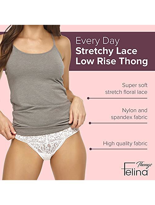 Felina Stretchy Lace Low Rise Thong - Sexy Underwear for Women, Thongs for Women, Seamless Panties for Women (6-Pack)